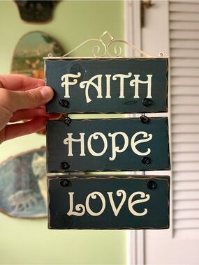 Rustic Faith Hope Love Wall Hanging - Teal Wooden Sign